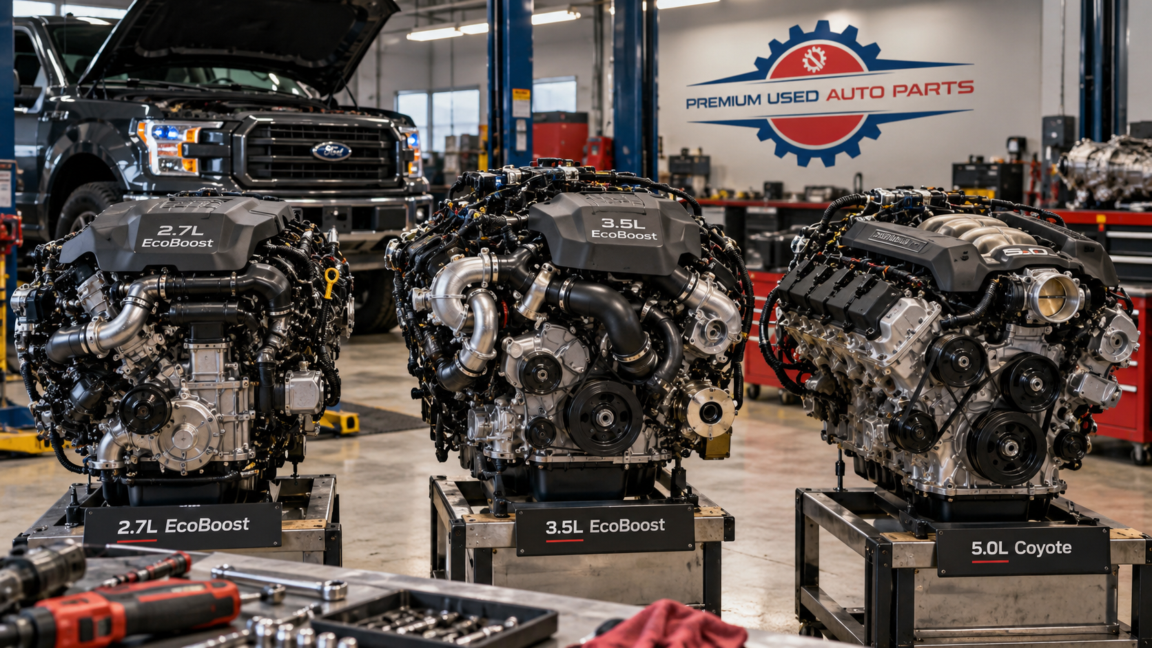 Used Ford 2.7L EcoBoost, 3.5L EcoBoost and 5.0L Coyote engines in stock