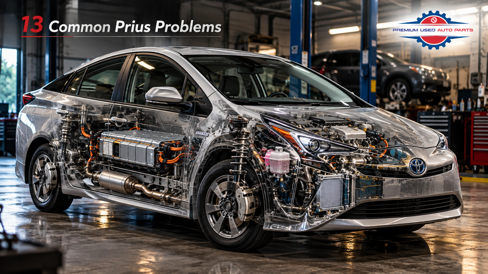 Toyota Prius showing major hybrid and mechanical systems associated with common problems