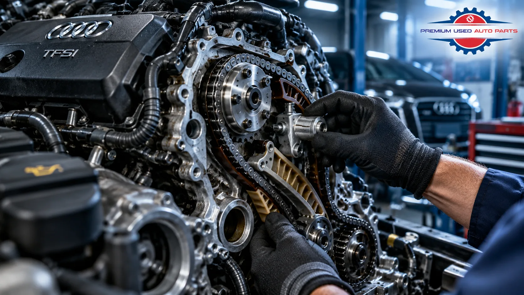 Audi Q5 engine timing chain tensioner inspection