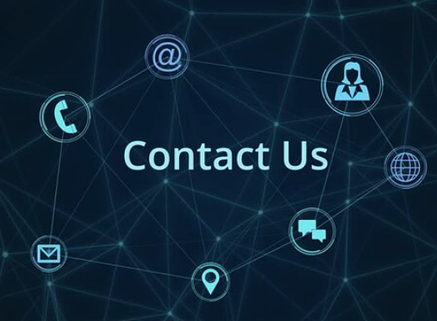 Contact us illustration with phone, email, location and chat icons